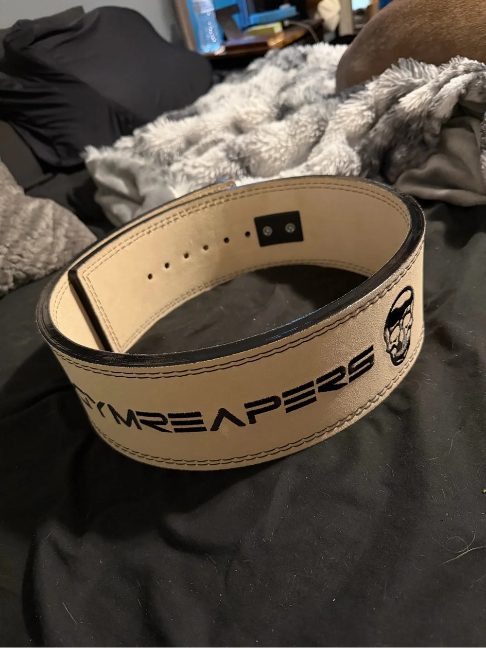 Calvin Klein White Leather Belt with Black Buckle